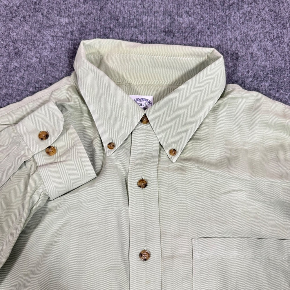 Brooks Brothers Button Down Herringbone Mens XXL Green Cotton Cashmere Blend EUC
